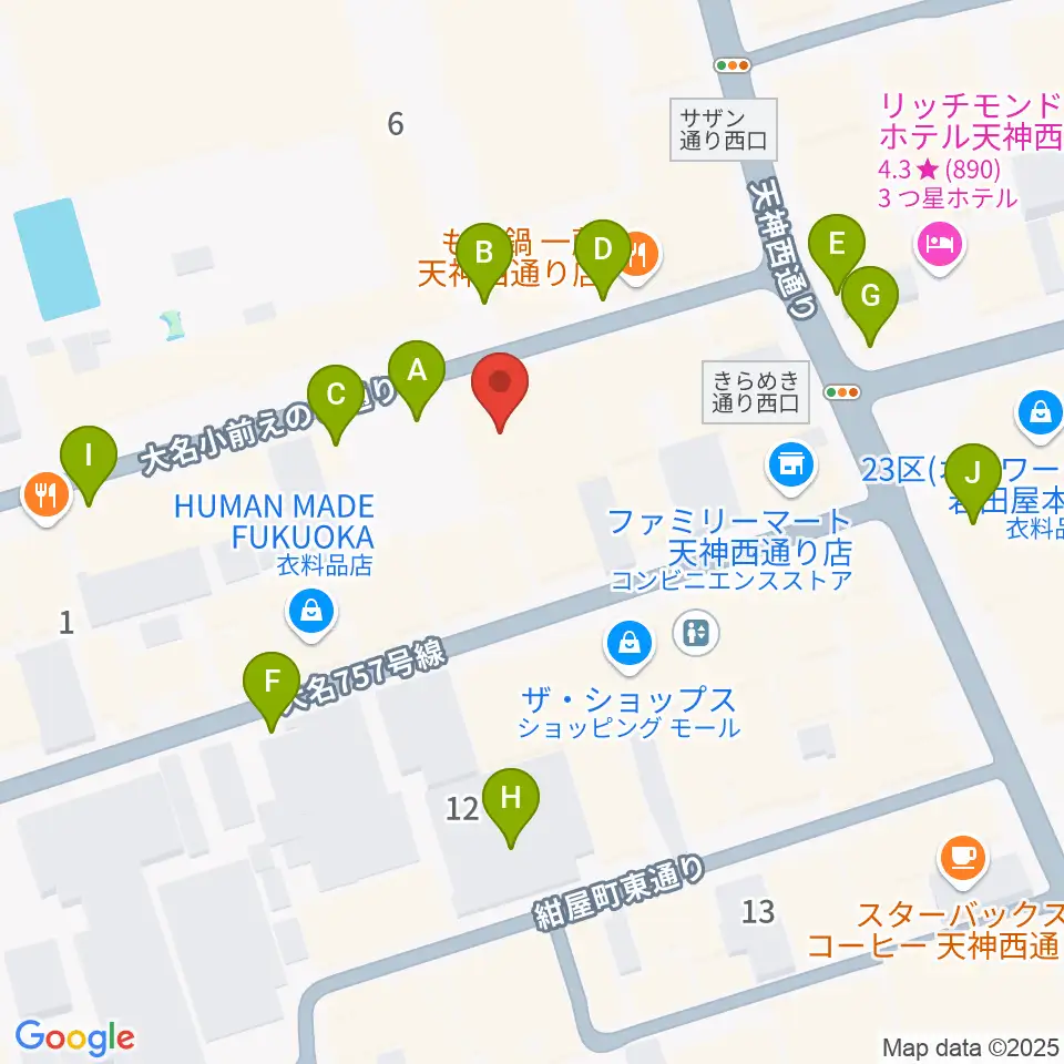 福岡天神ROOMS周辺の駐車場・コインパーキング一覧地図