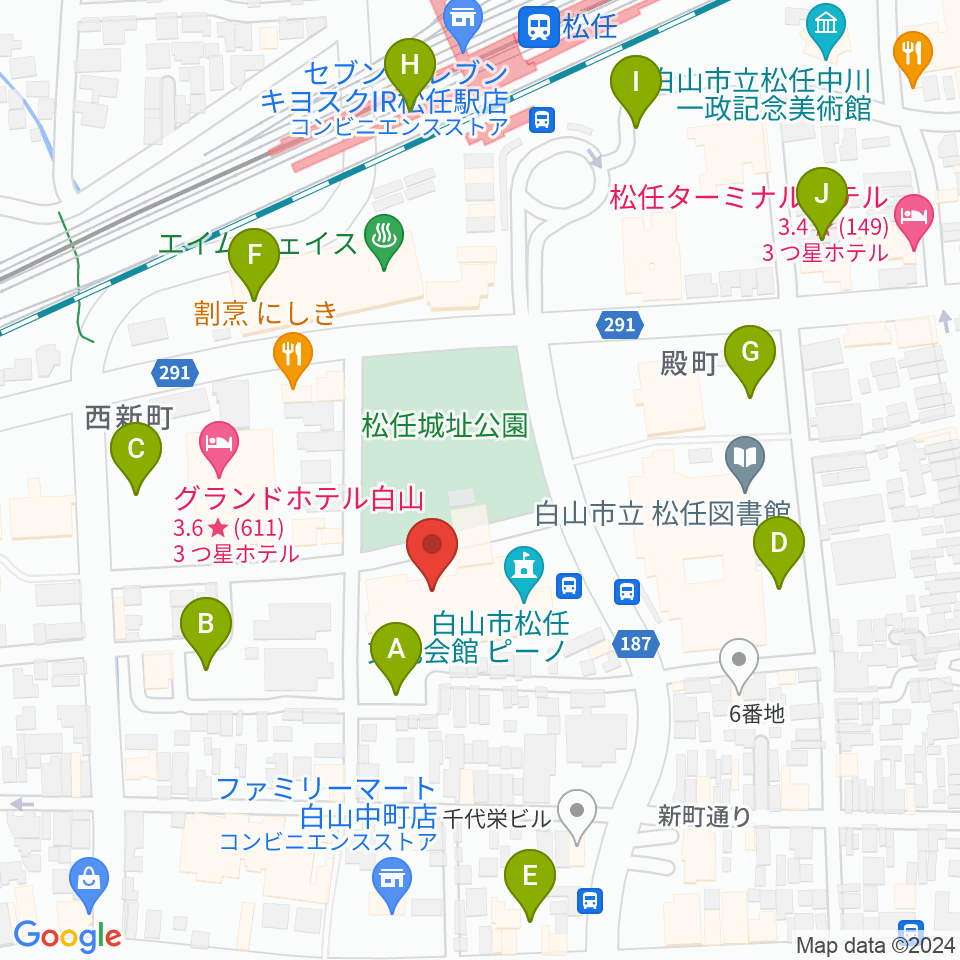 白山市松任文化会館ピーノ周辺の駐車場・コインパーキング一覧地図