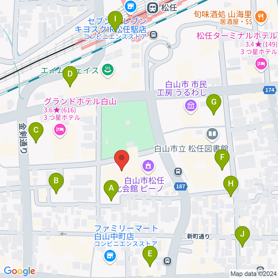 白山市松任文化会館ピーノ周辺の駐車場・コインパーキング一覧地図