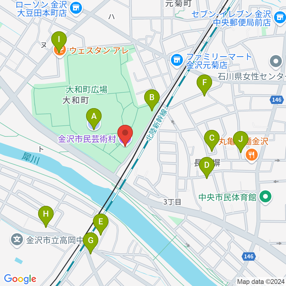 金沢市民芸術村周辺の駐車場・コインパーキング一覧地図