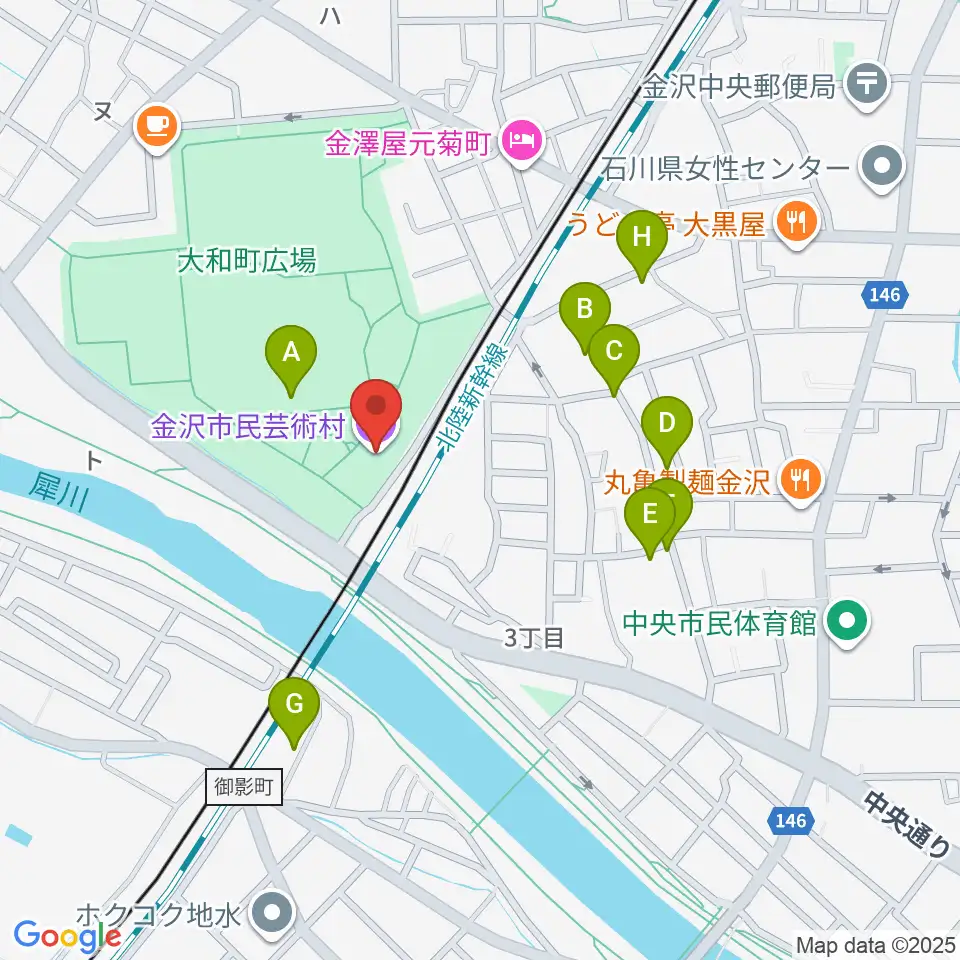 金沢市民芸術村周辺の駐車場・コインパーキング一覧地図