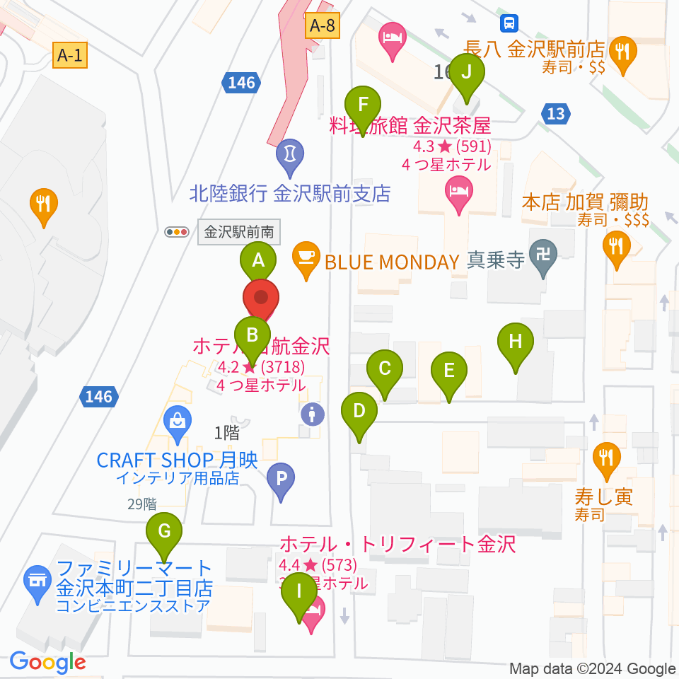 金沢市アートホール周辺の駐車場・コインパーキング一覧地図