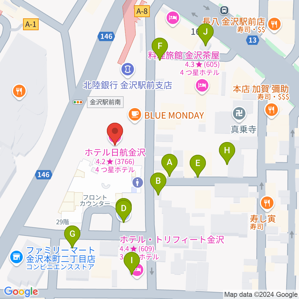 金沢市アートホール周辺の駐車場・コインパーキング一覧地図