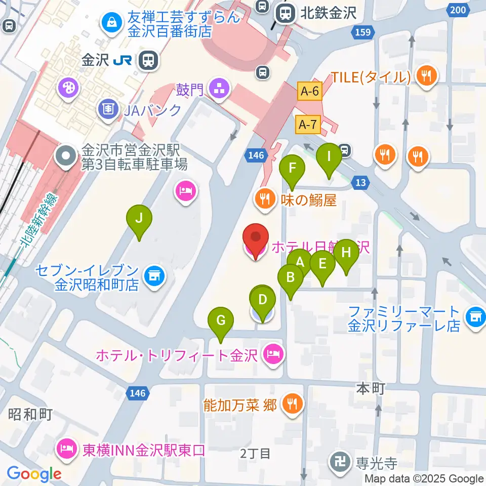 金沢市アートホール周辺の駐車場・コインパーキング一覧地図