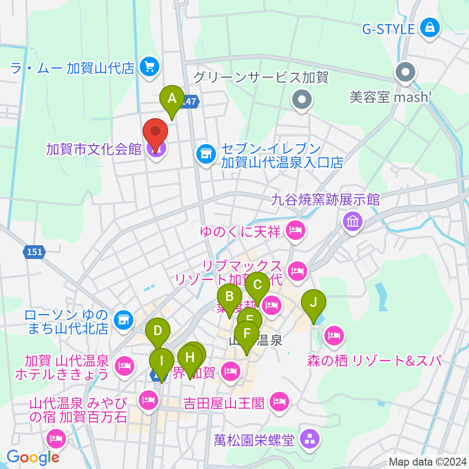 加賀市文化会館周辺の駐車場・コインパーキング一覧地図