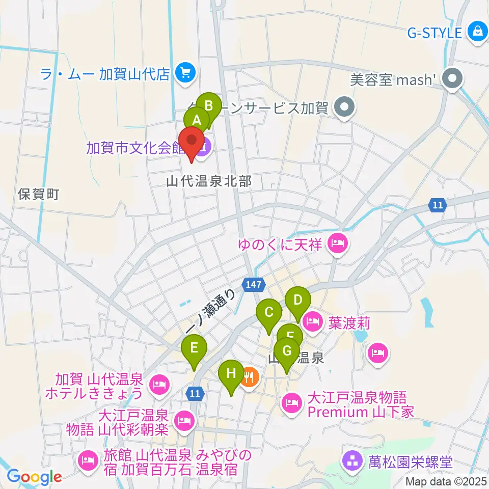 加賀市文化会館周辺の駐車場・コインパーキング一覧地図