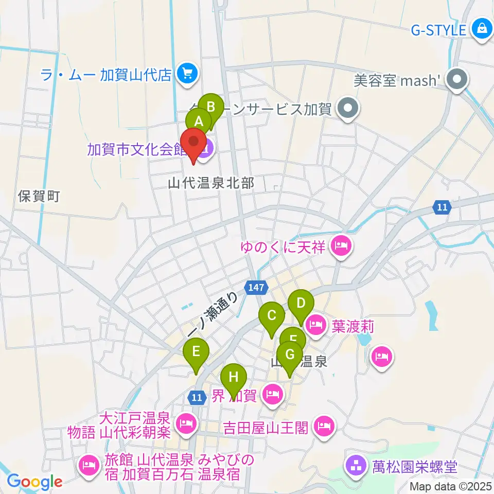 加賀市文化会館周辺の駐車場・コインパーキング一覧地図