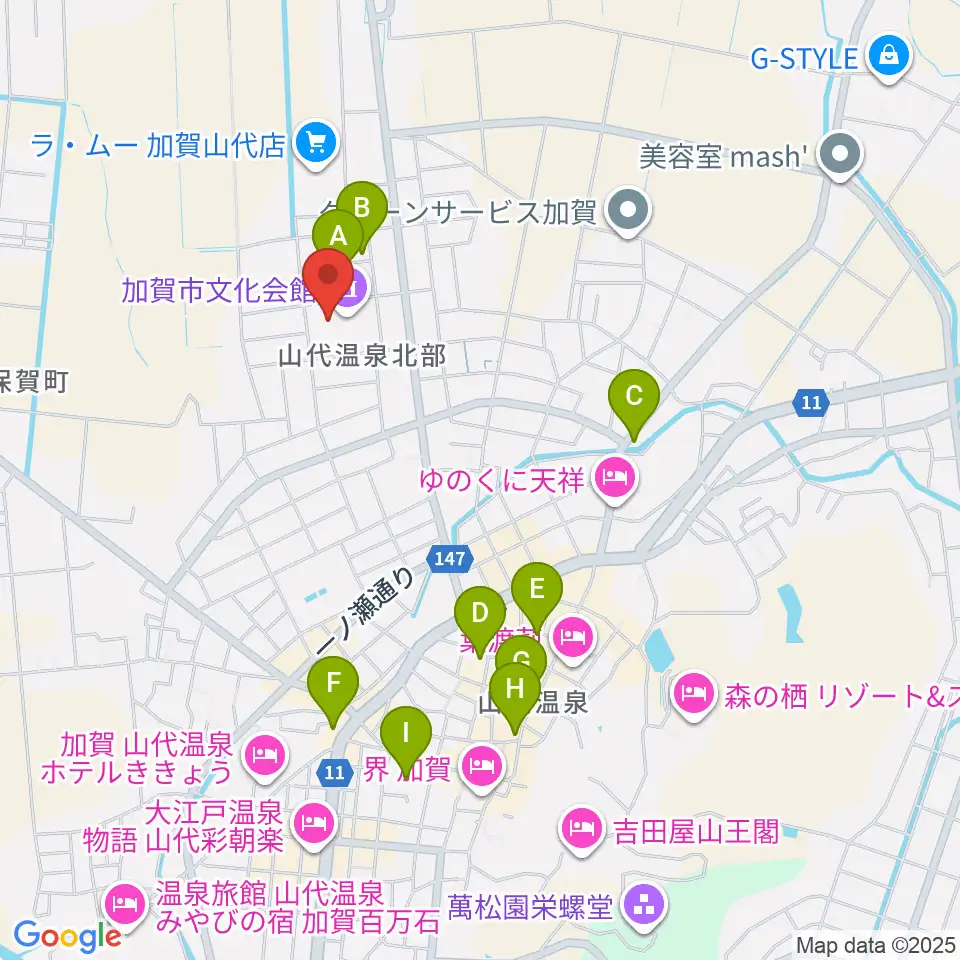 加賀市文化会館周辺の駐車場・コインパーキング一覧地図