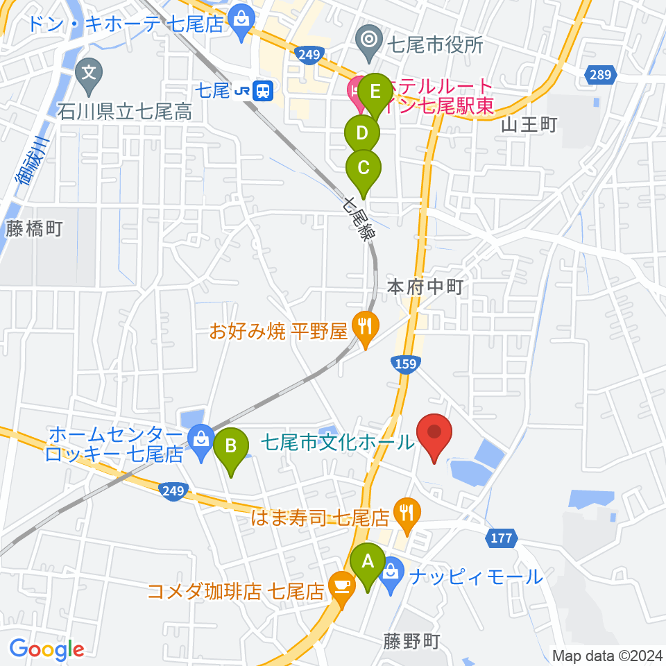 七尾市文化ホール周辺の駐車場・コインパーキング一覧地図