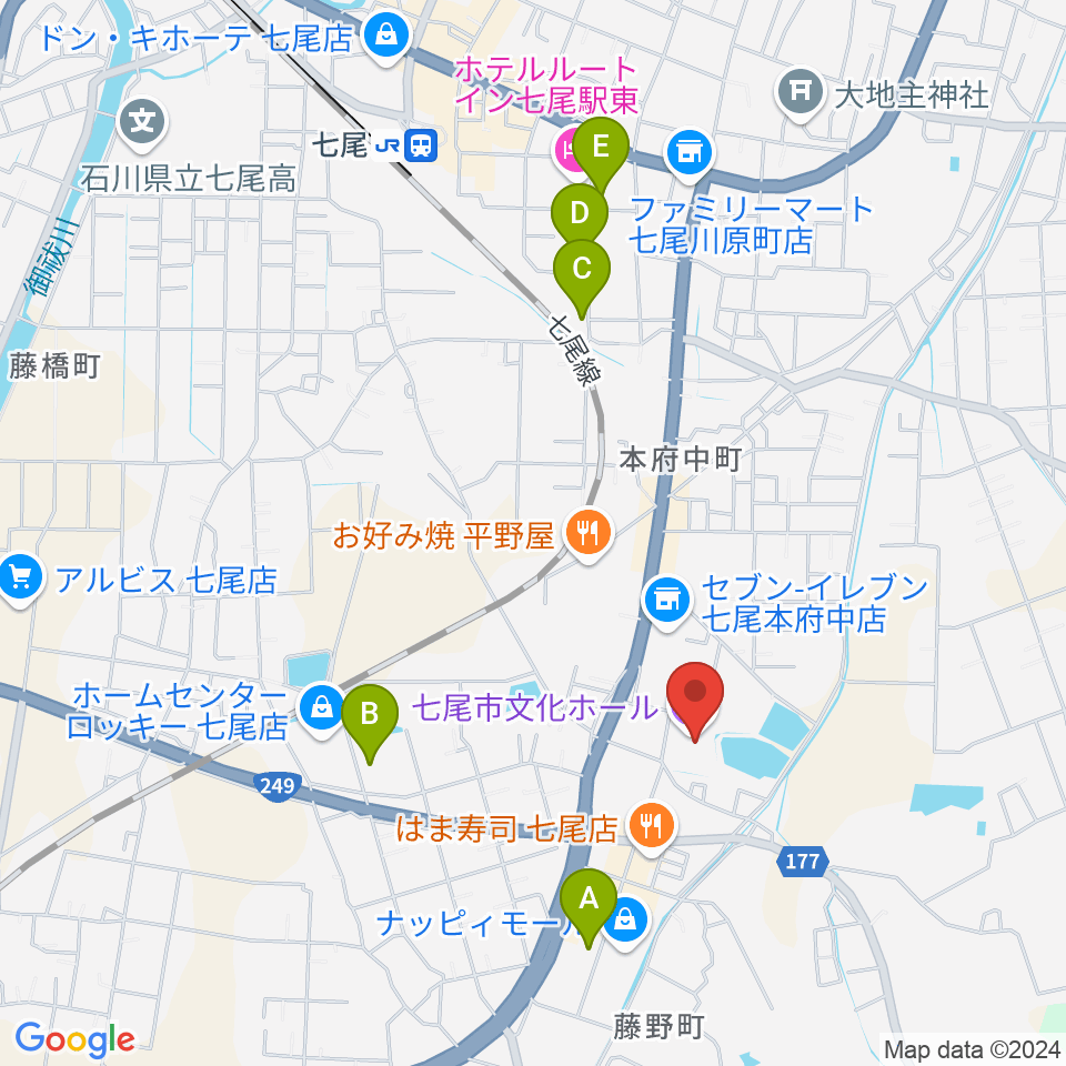 七尾市文化ホール周辺の駐車場・コインパーキング一覧地図