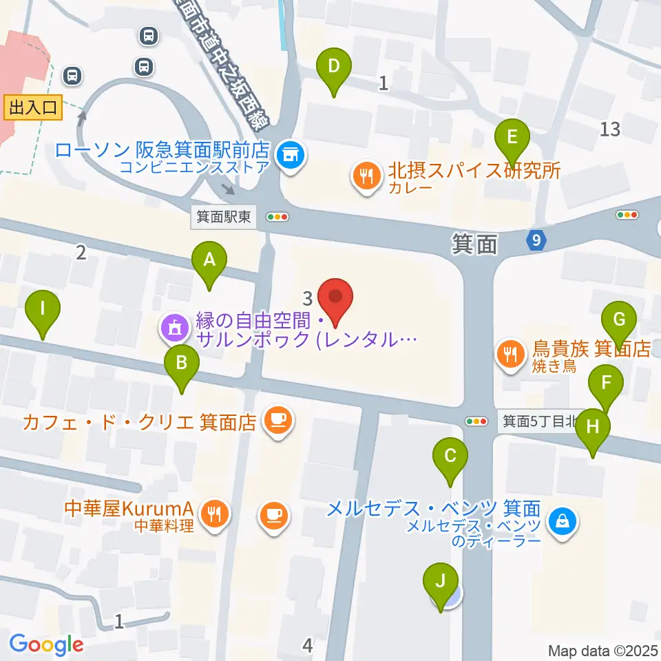 箕面文化・交流センター周辺の駐車場・コインパーキング一覧地図