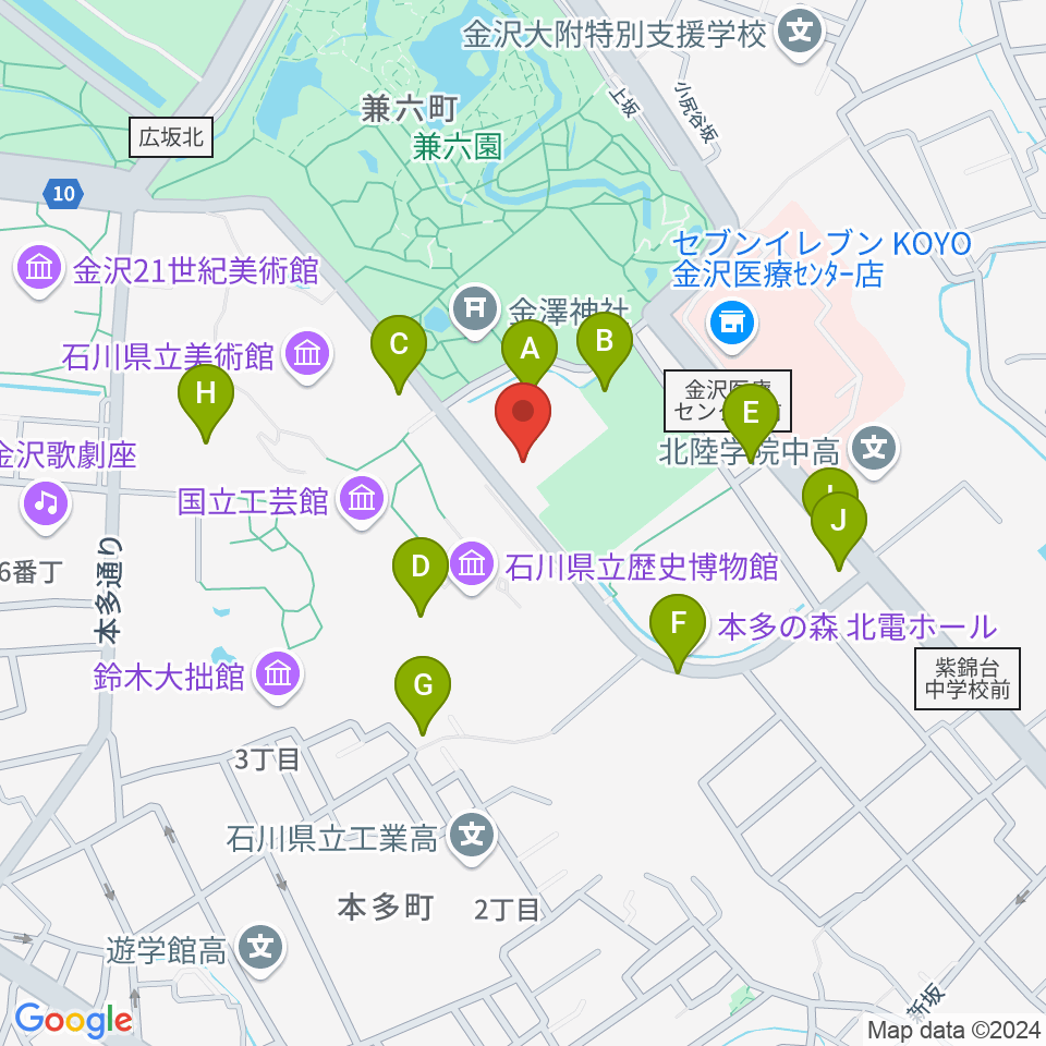 石川県立能楽堂周辺の駐車場・コインパーキング一覧地図