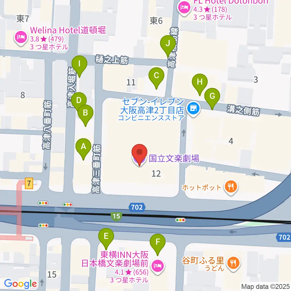 国立文楽劇場周辺の駐車場・コインパーキング一覧地図