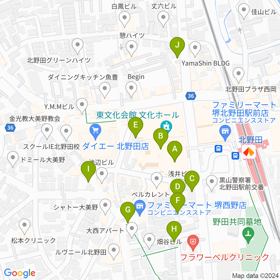 堺市立東文化会館周辺の駐車場・コインパーキング一覧地図