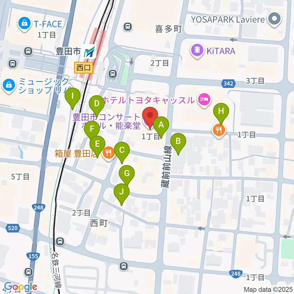 豊田市能楽堂周辺の駐車場・コインパーキング一覧地図
