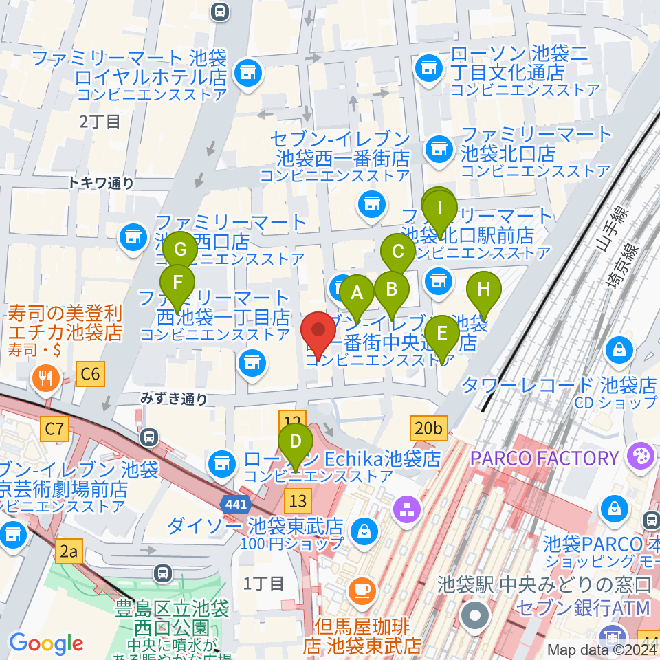 池袋演芸場 周辺の駐車場 コインパーキング一覧マップ