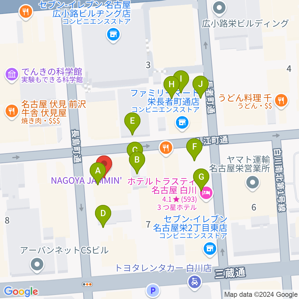 名古屋JAMMIN'周辺の駐車場・コインパーキング一覧地図