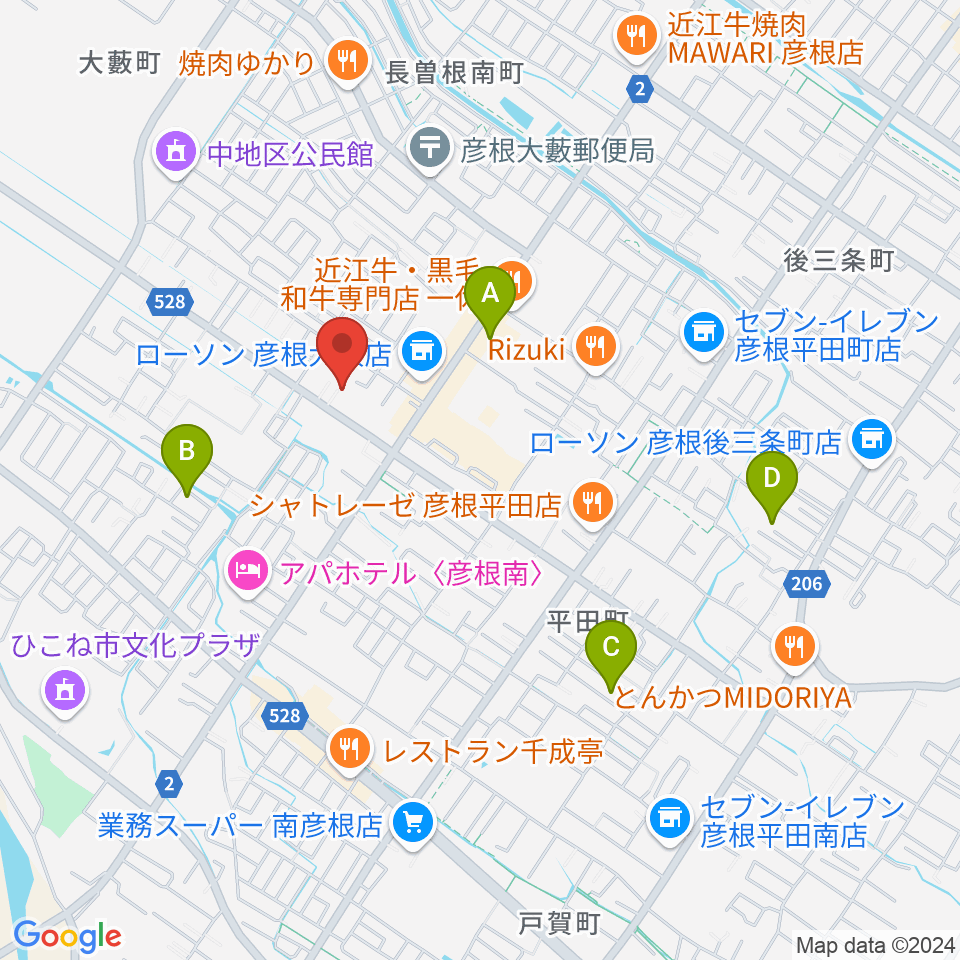 彦根COCOZA周辺の駐車場・コインパーキング一覧地図