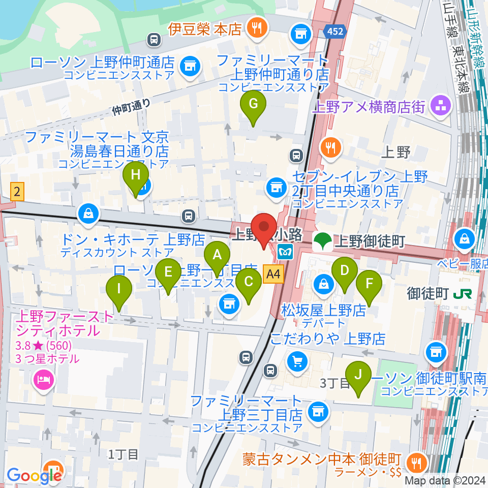 お江戸上野広小路亭周辺の駐車場・コインパーキング一覧地図