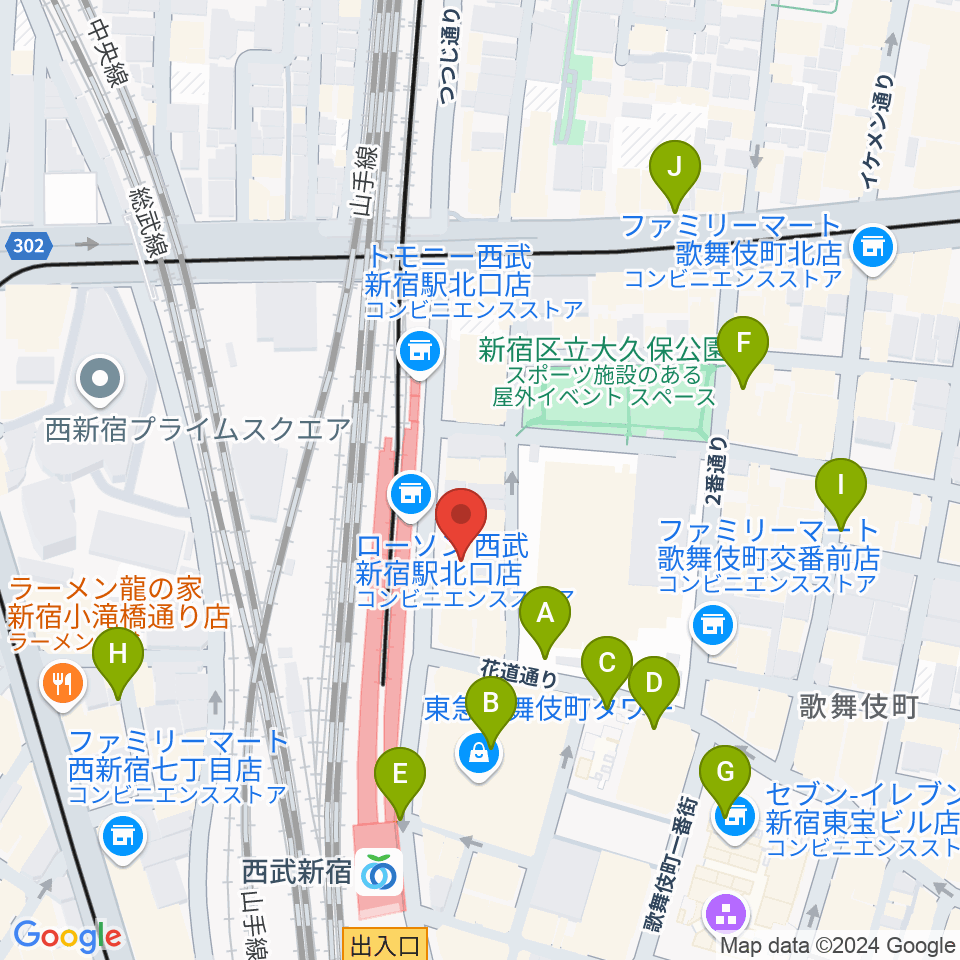 新宿Fu- 新宿永谷ホール周辺の駐車場・コインパーキング一覧地図