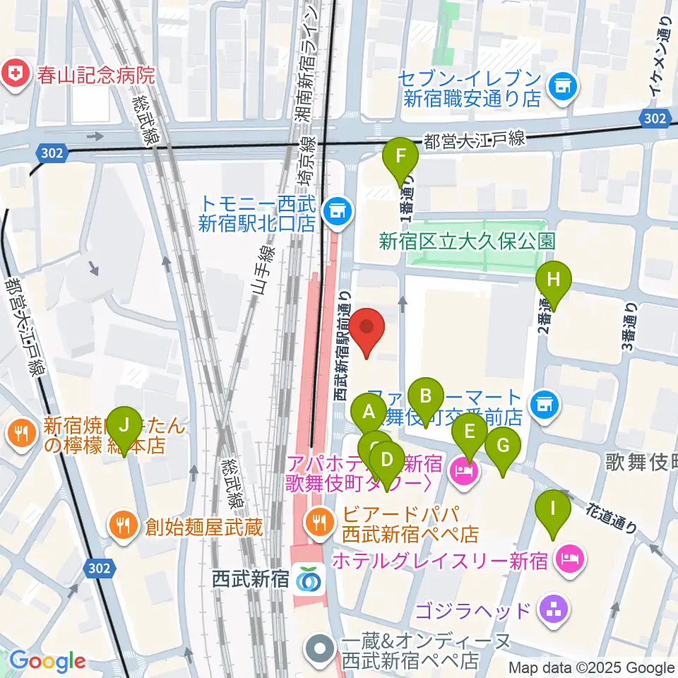 新宿Fu- 新宿永谷ホール周辺の駐車場・コインパーキング一覧地図