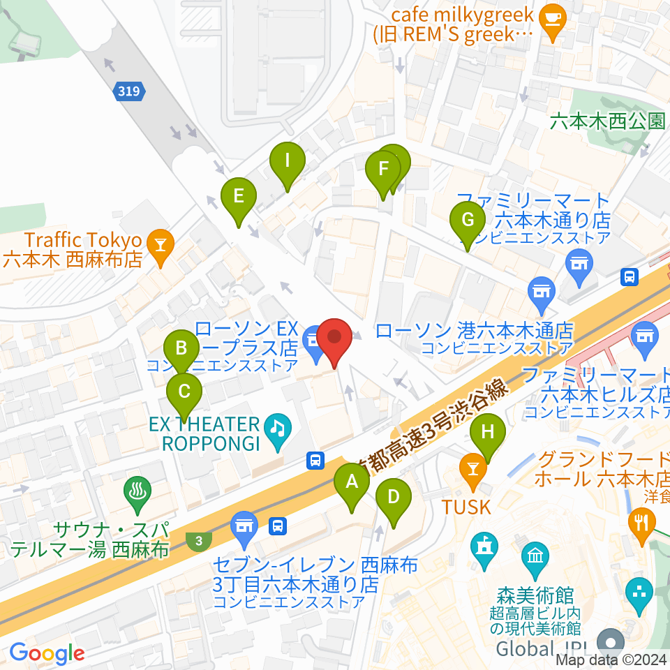 EXスタジオ六本木周辺の駐車場・コインパーキング一覧地図