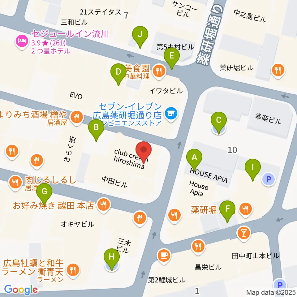 クラブクリーム広島周辺の駐車場・コインパーキング一覧地図