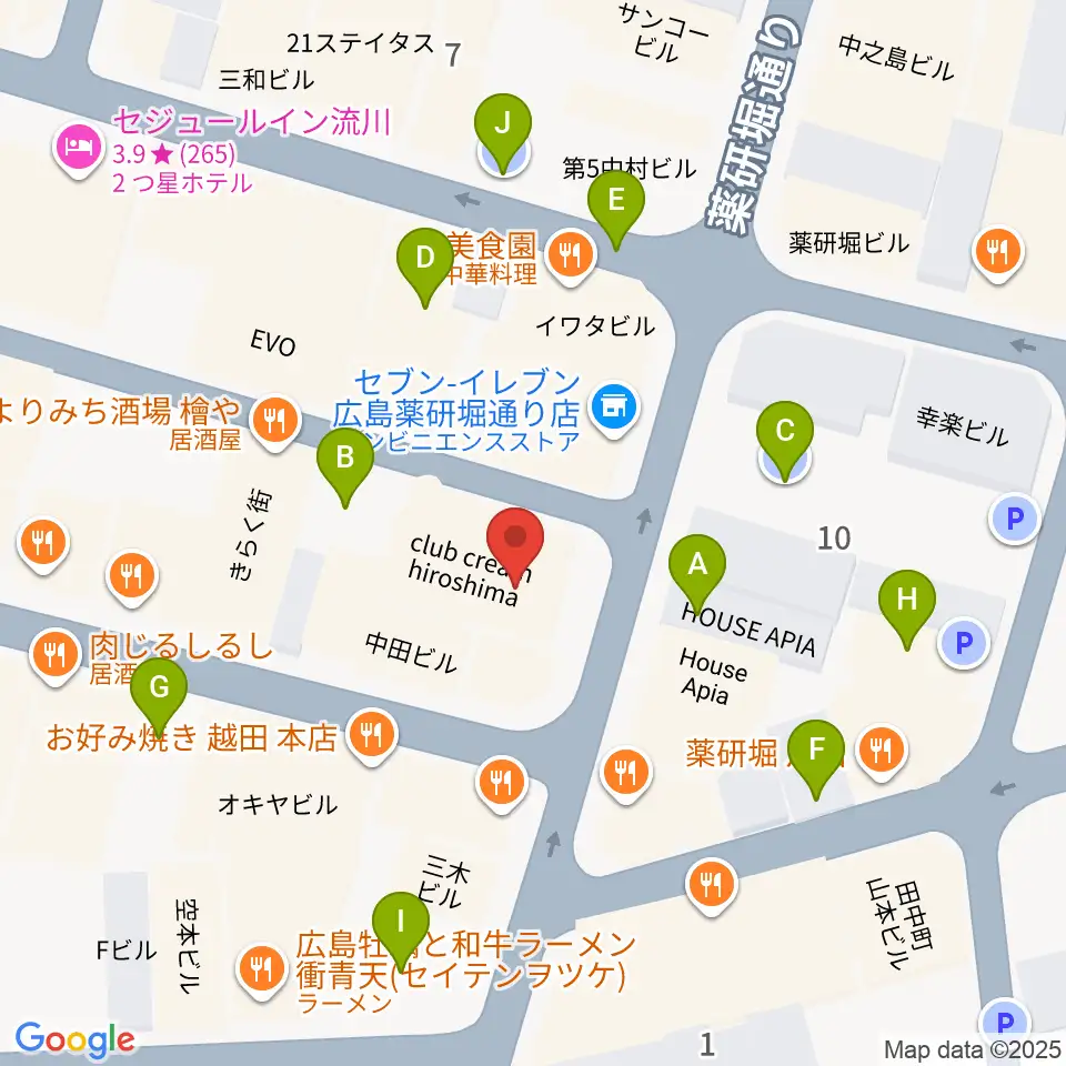クラブクリーム広島周辺の駐車場・コインパーキング一覧地図