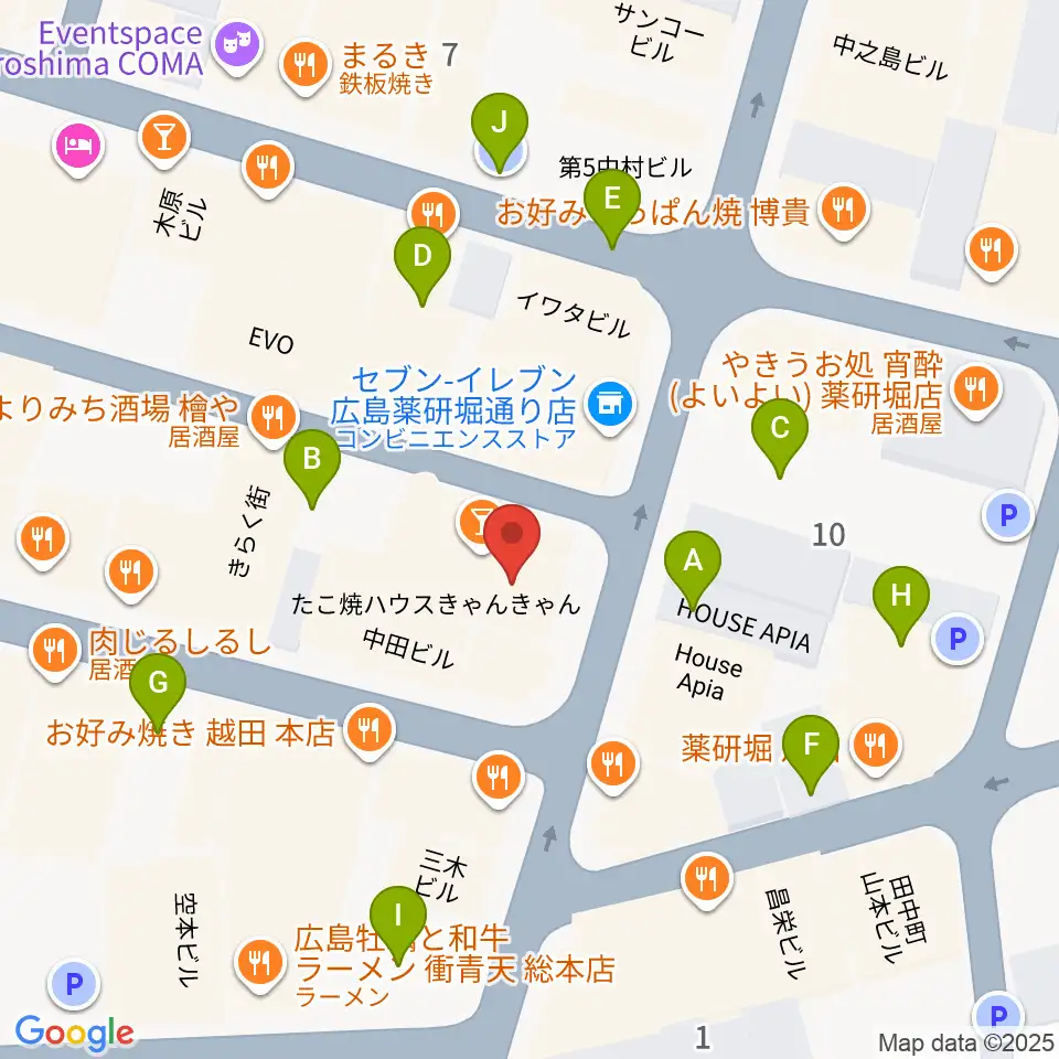 クラブクリーム広島周辺の駐車場・コインパーキング一覧地図