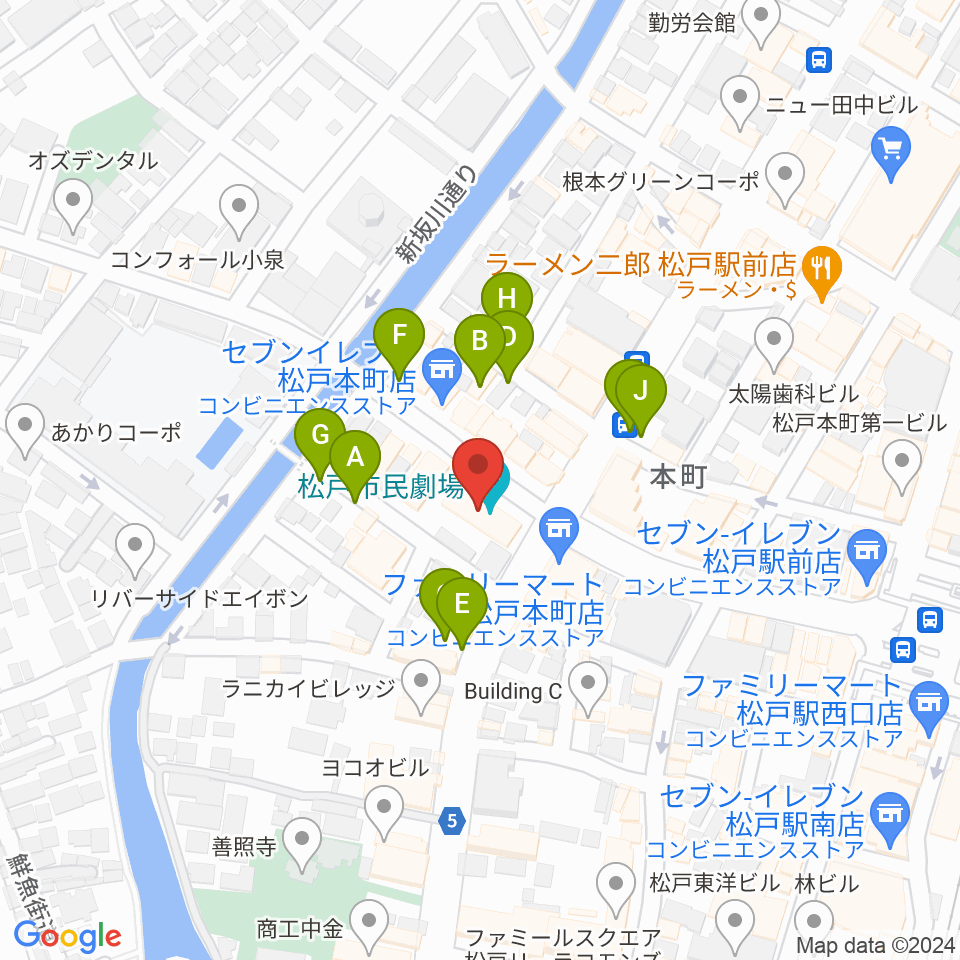 松戸市民劇場周辺の駐車場・コインパーキング一覧地図