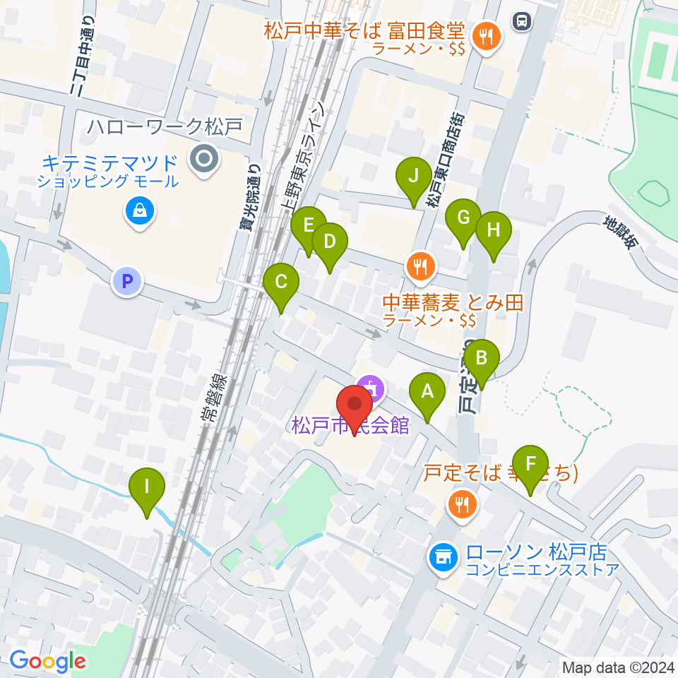 松戸市民会館周辺の駐車場・コインパーキング一覧地図