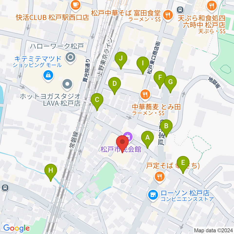 松戸市民会館周辺の駐車場・コインパーキング一覧地図