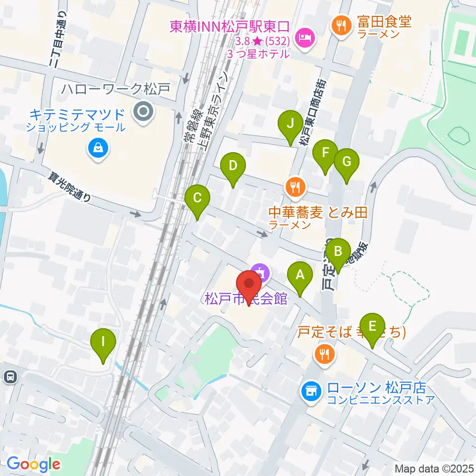 松戸市民会館周辺の駐車場・コインパーキング一覧地図