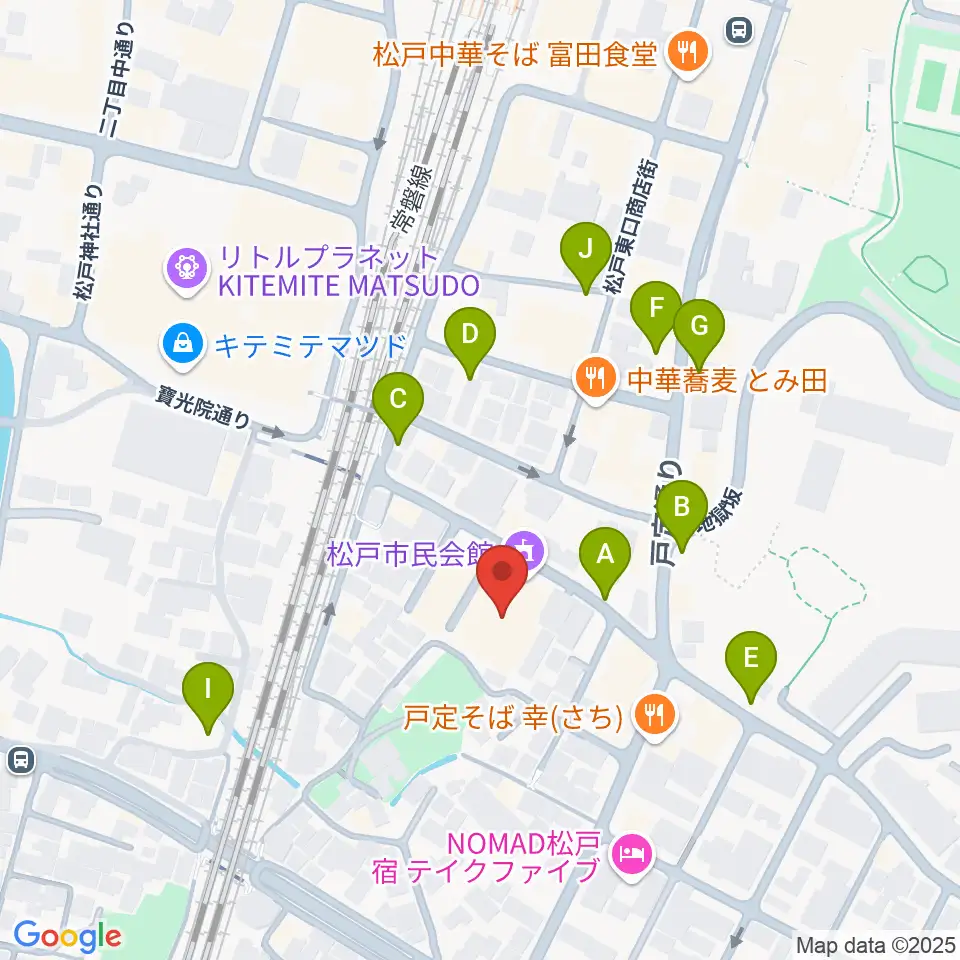 松戸市民会館周辺の駐車場・コインパーキング一覧地図