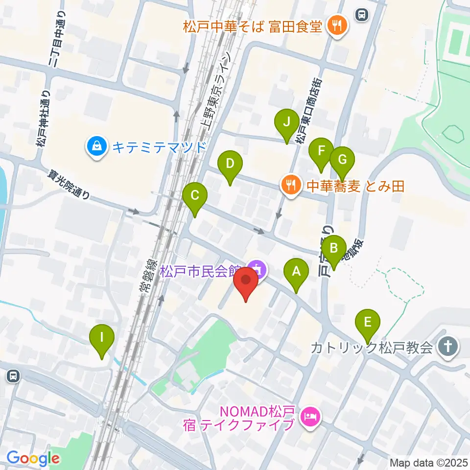 松戸市民会館周辺の駐車場・コインパーキング一覧地図