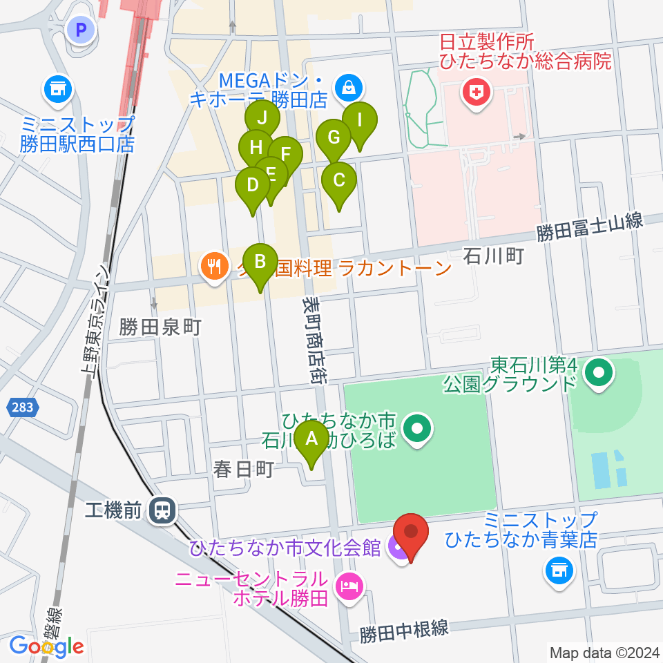 ひたちなか市文化会館周辺の駐車場・コインパーキング一覧地図