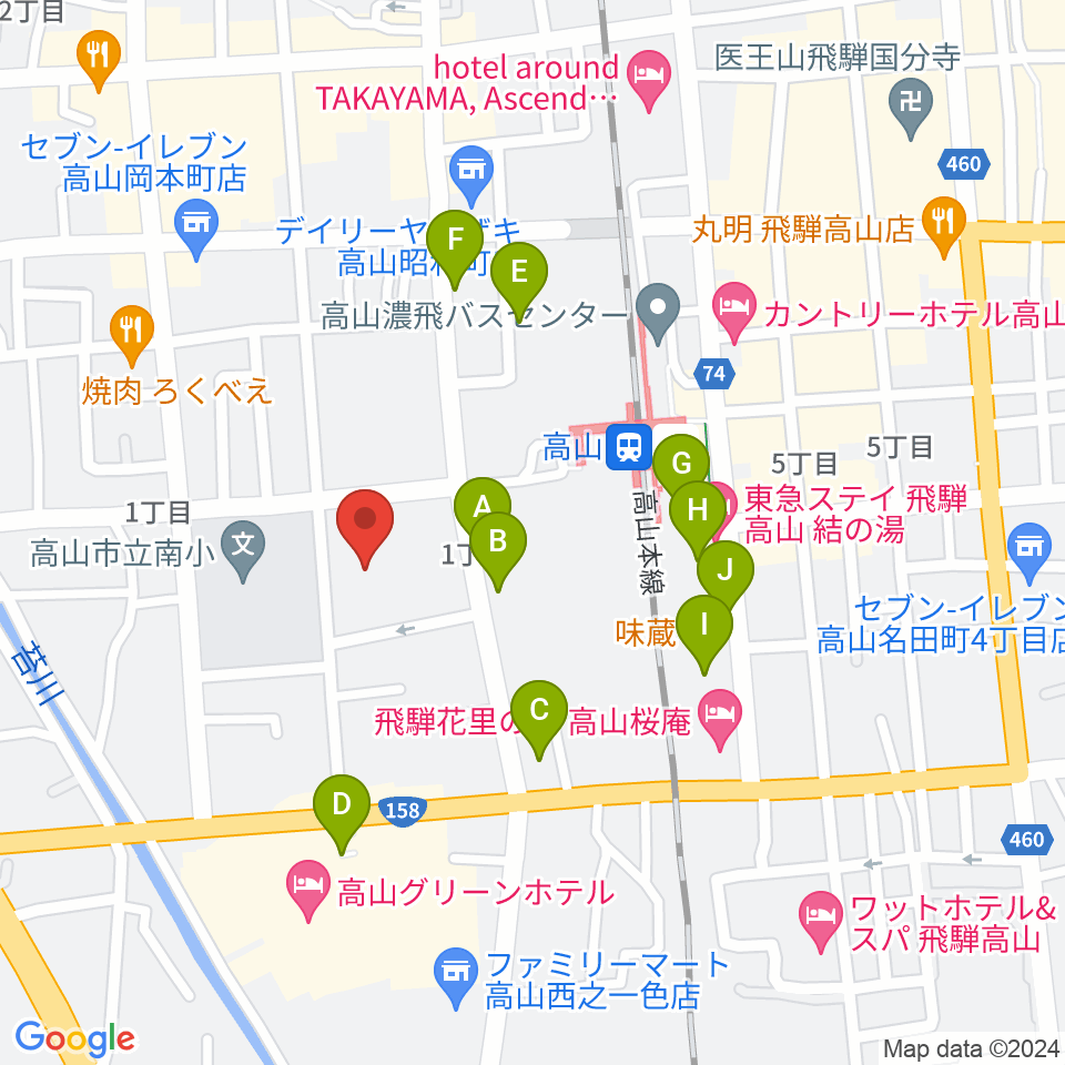 高山市民文化会館周辺の駐車場・コインパーキング一覧地図