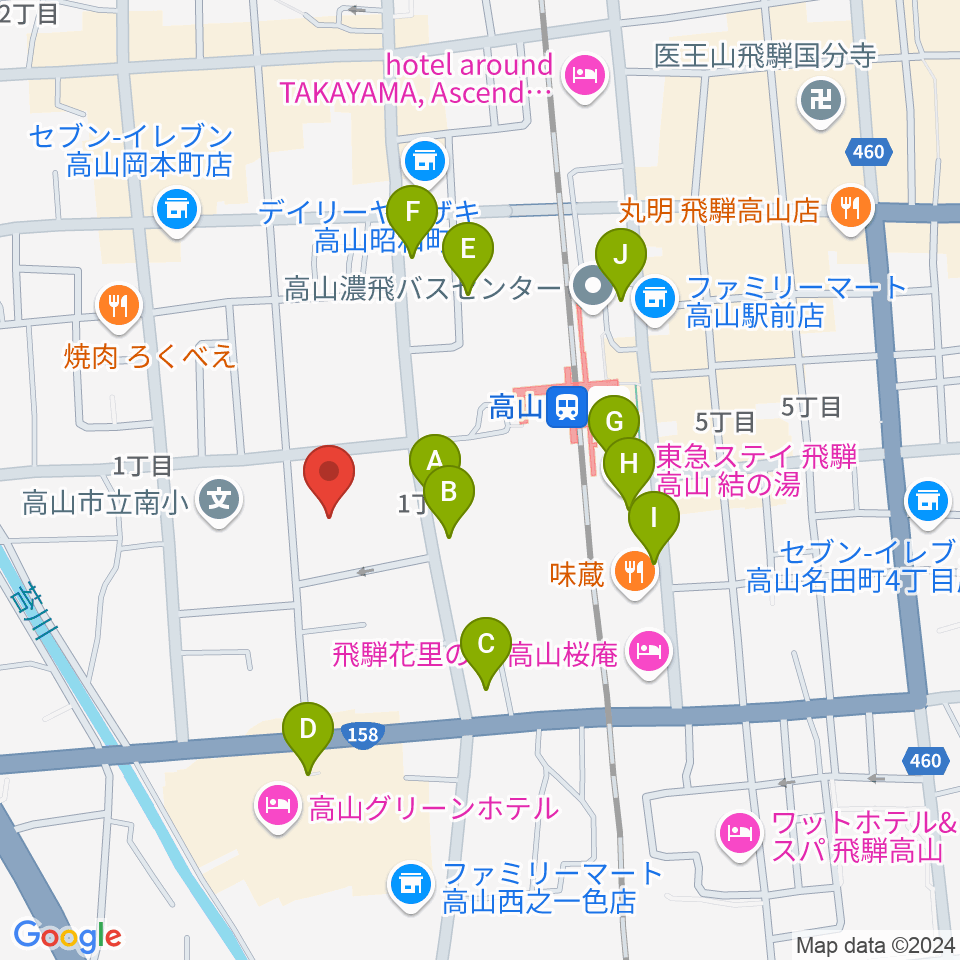 高山市民文化会館周辺の駐車場・コインパーキング一覧地図