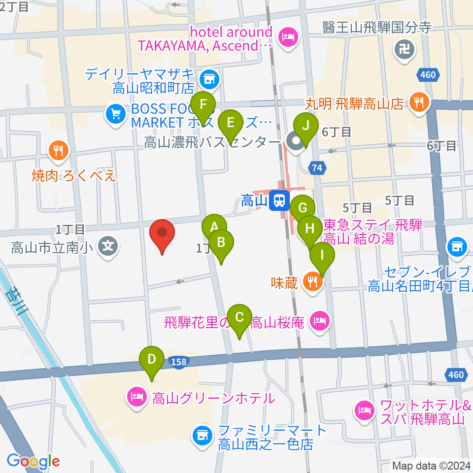 高山市民文化会館周辺の駐車場・コインパーキング一覧地図