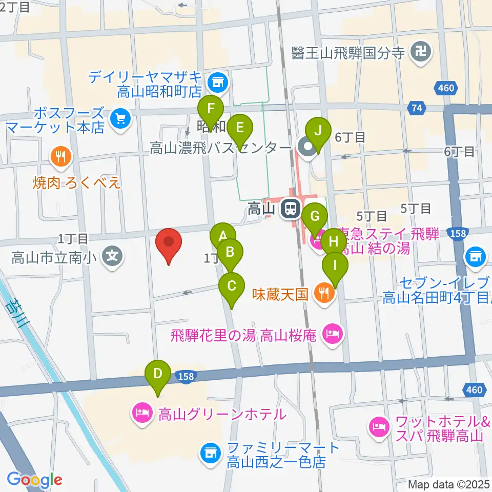 高山市民文化会館周辺の駐車場・コインパーキング一覧地図