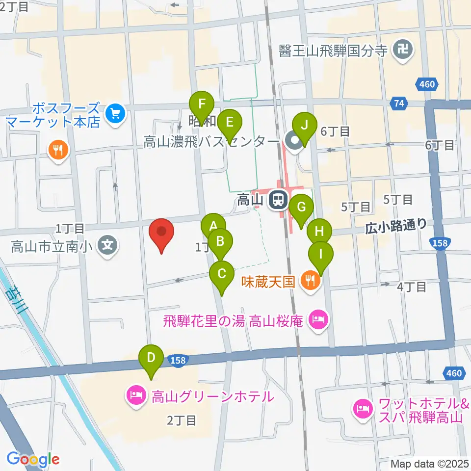 高山市民文化会館周辺の駐車場・コインパーキング一覧地図