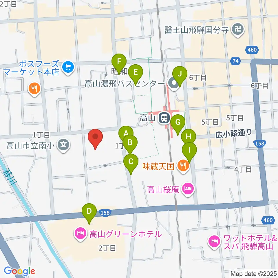 高山市民文化会館周辺の駐車場・コインパーキング一覧地図