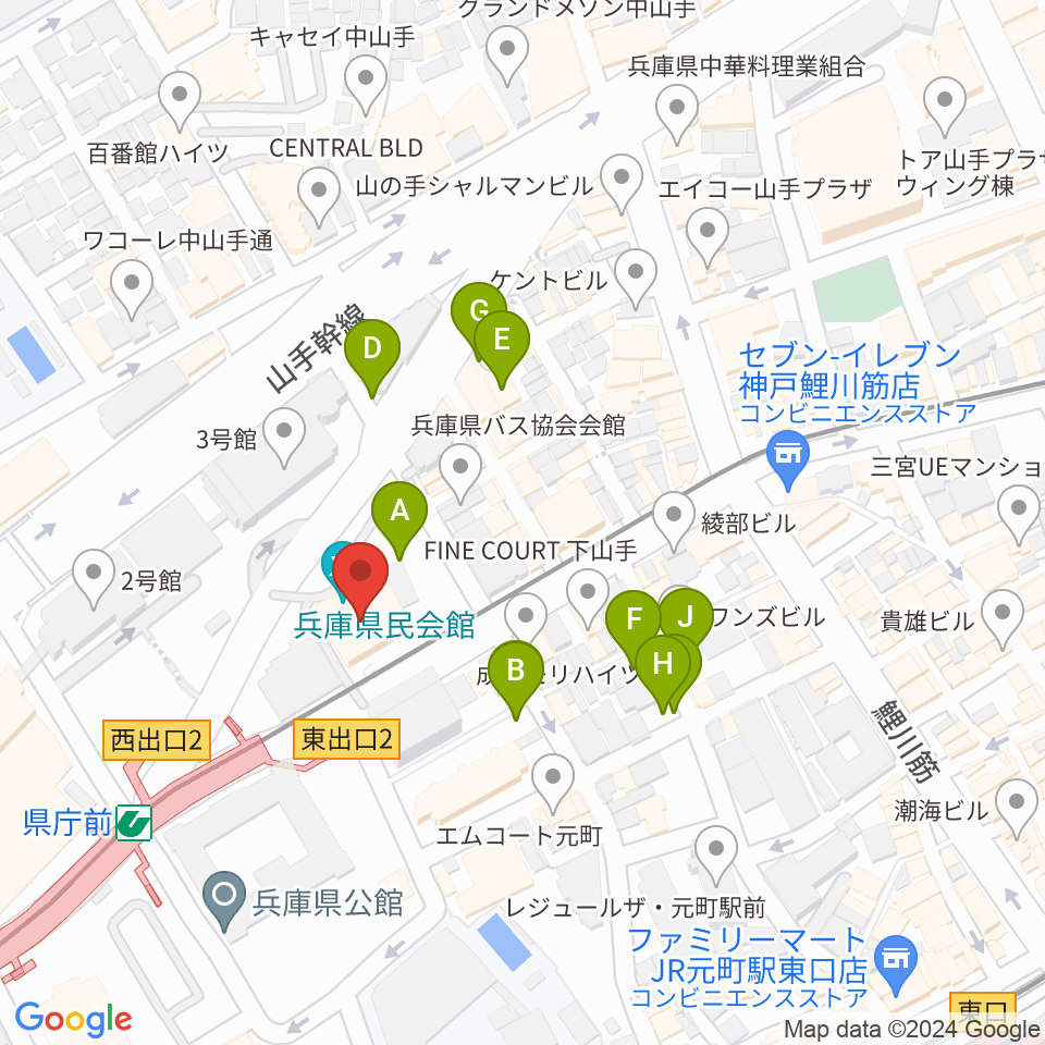 兵庫県民会館周辺の駐車場・コインパーキング一覧地図