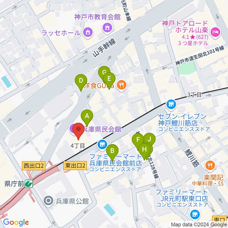 兵庫県民会館周辺の駐車場・コインパーキング一覧地図