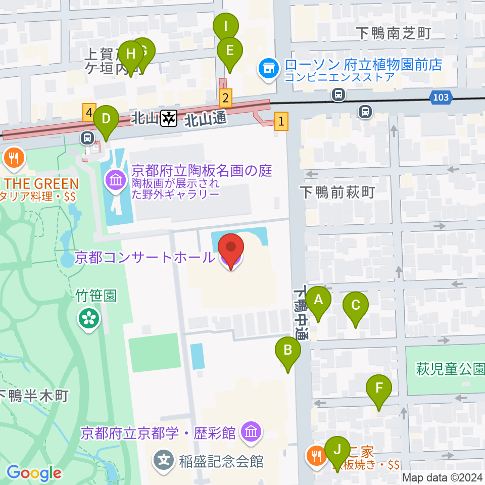 京都コンサートホール周辺の駐車場・コインパーキング一覧地図