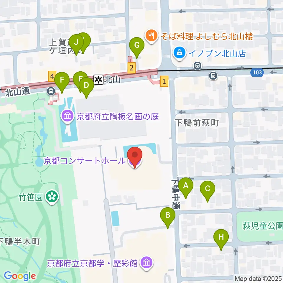 京都コンサートホール周辺の駐車場・コインパーキング一覧地図