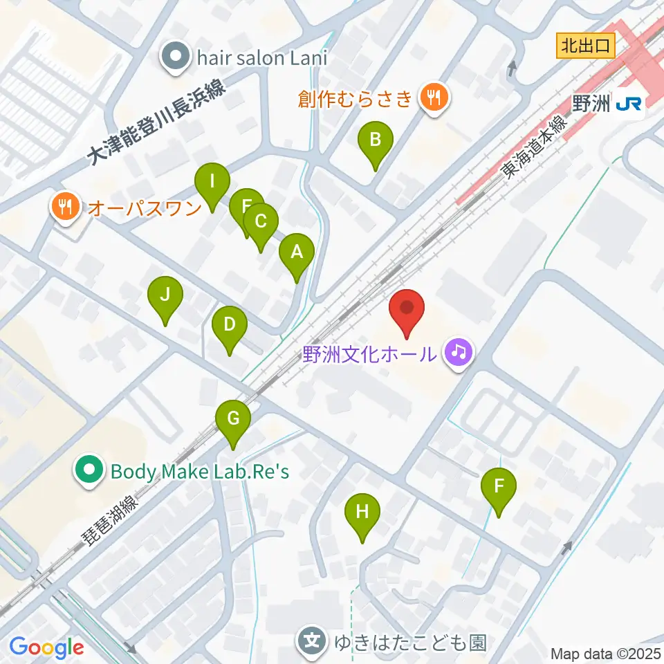 野洲文化ホール周辺の駐車場・コインパーキング一覧地図