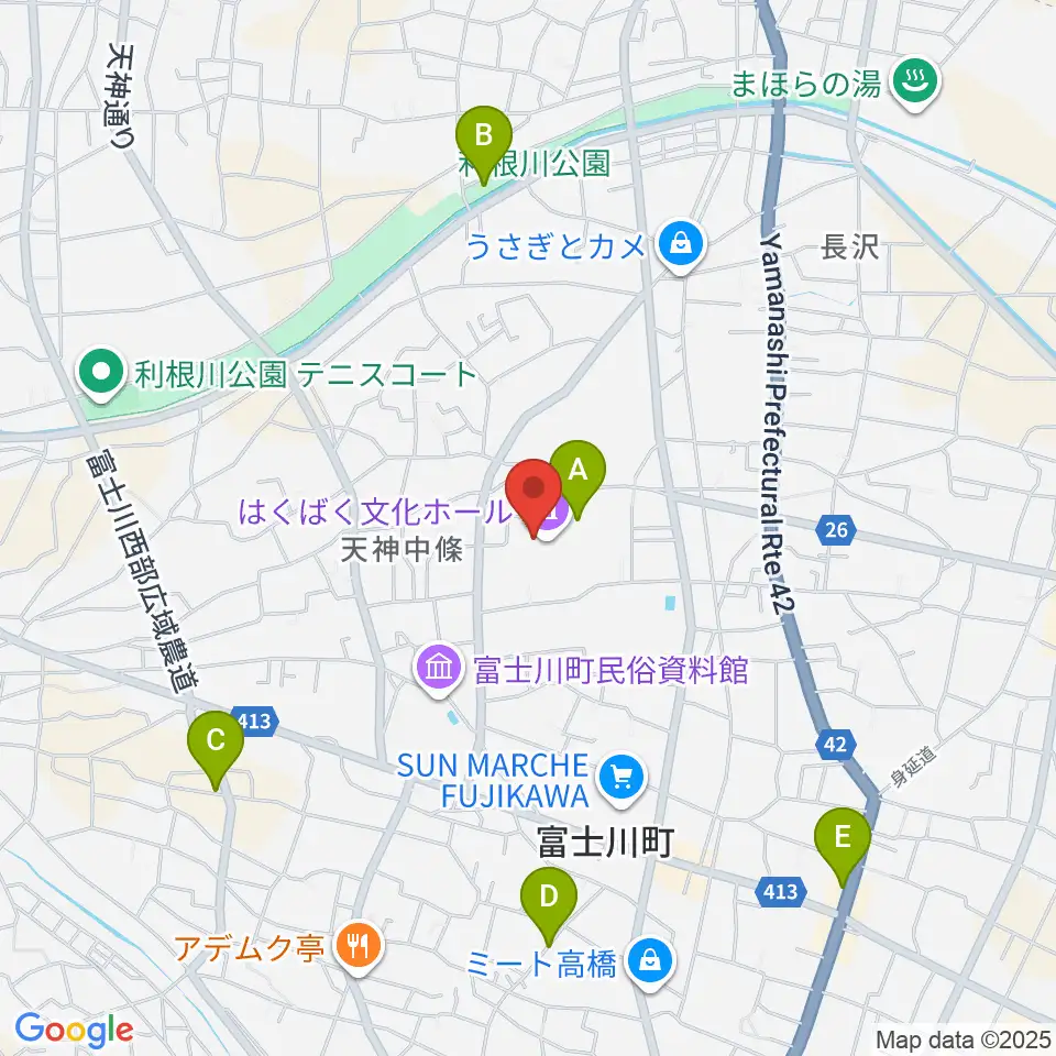 はくばく文化ホール周辺の駐車場・コインパーキング一覧地図