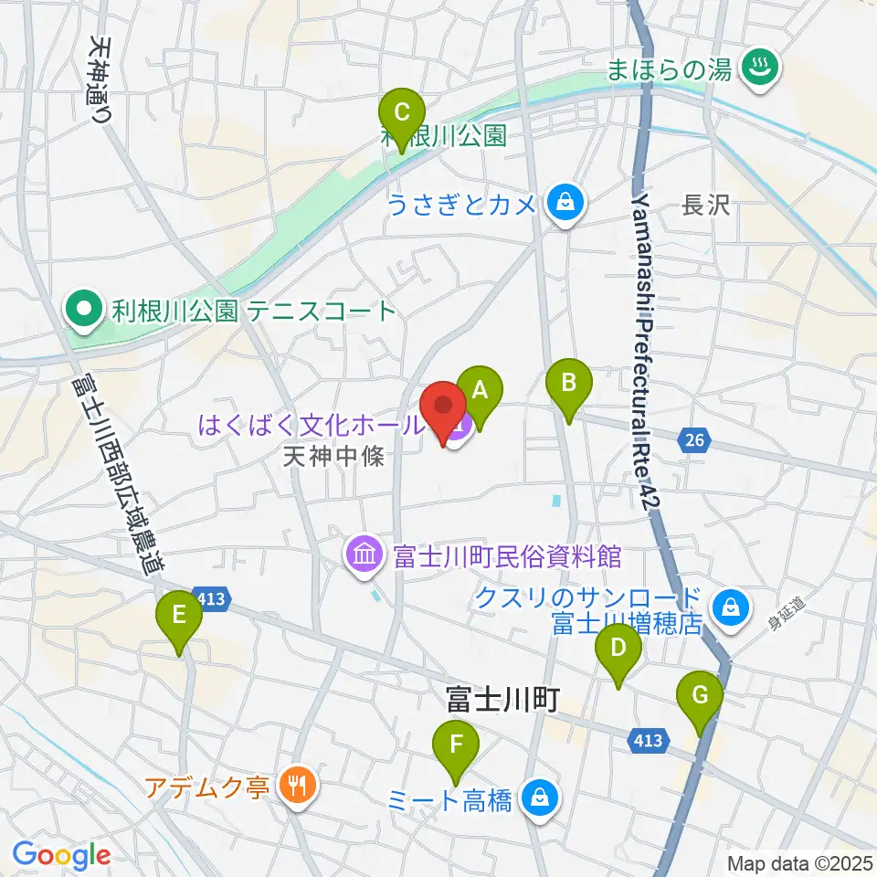はくばく文化ホール周辺の駐車場・コインパーキング一覧地図