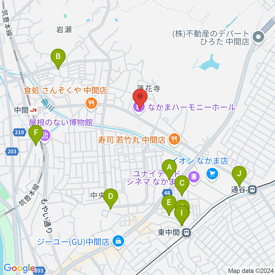 なかまハーモニーホール周辺の駐車場・コインパーキング一覧地図